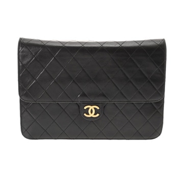シャネル マトラッセ プッシュロックチェーンショルダー ブラック ラムスキン レディース バッグ 【中古】【bag】