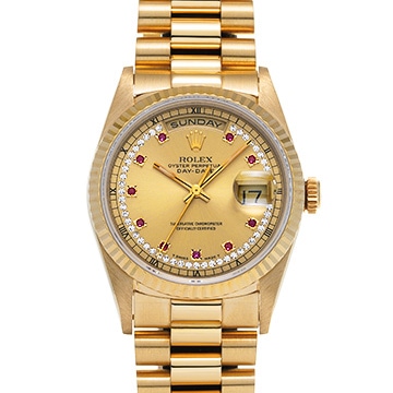 ロレックス デイデイト 18238LR シャンパン/ミリヤードダイヤモンド/ルビー メンズ 時計 【中古】【wristwatch】