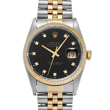 ロレックス デイトジャスト 16233G ブラック/ダイヤモンド メンズ 時計 【中古】【wristwatch】