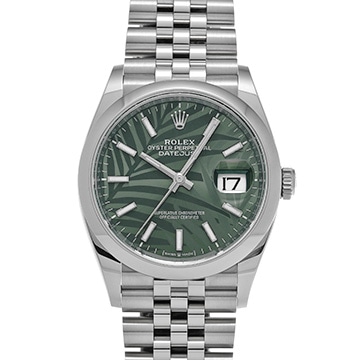 ロレックス デイトジャスト 36 126200 オリーブグリーン パームモチーフ メンズ 時計 【中古】【wristwatch】