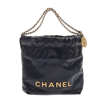 シャネル ミニ ハンドバッグ CHANEL22 ネイビー AS3980 シャイニーカーフスキン レディース バッグ 【中古】【bag】