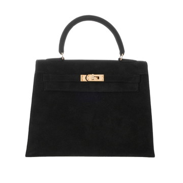 エルメス ケリー 25 外縫い ダイヤ入り ブラック/K18イエローゴールド金具 ドブリス(スウェード) レディース バッグ 【中古】【bag】