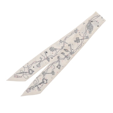 エルメス ツイリー LES CLES A POIS ホワイト シルク100％ レディース 【中古】【other】