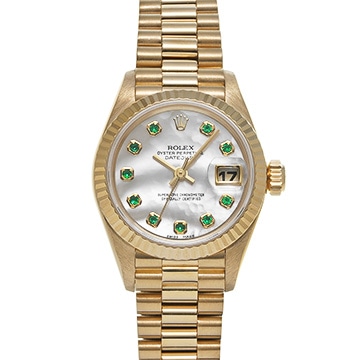 ロレックス レディ デイトジャスト 69178NGE ホワイトシェル/エメラルド レディース 時計 【中古】【wristwatch】