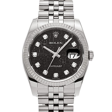 ロレックス デイトジャスト 116234G ブラックコンピュータ/ダイヤモンド メンズ 時計 【中古】【wristwatch】