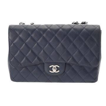 シャネル シングルフラップ Wチェーンショルダー 30cm ネイビー キャビアスキン レディース バッグ 【中古】【bag】