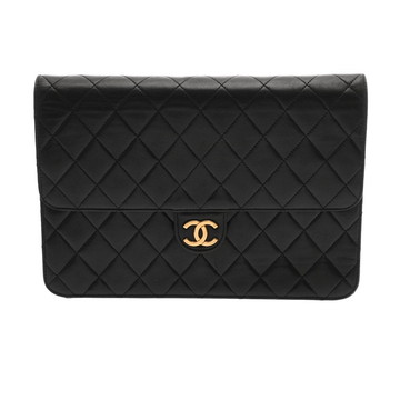 シャネル マトラッセ プッシュロックチェーンショルダー ブラック ラムスキン レディース バッグ 【中古】【bag】