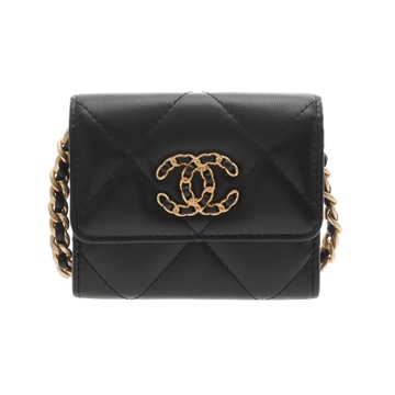シャネル CHANEL19 チェーンコインパース ブラック AP1787 ラムスキン レディース 財布 【中古】【purse】