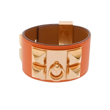 エルメス コリエドシアン バングル ＃T2 オレンジ/ゴールド金具 ヴォースイフト レディース ジュエリー 【中古】【jewelry】