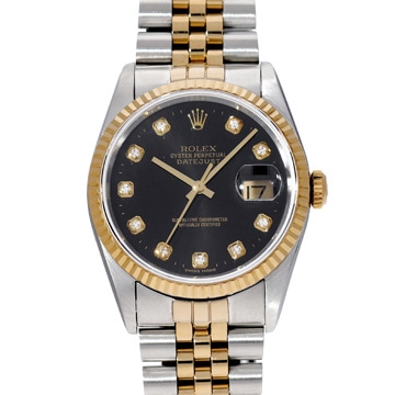 ロレックス デイトジャスト 16233G ブラック/ダイヤモンド メンズ 時計 【中古】【wristwatch】