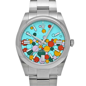 ロレックス オイスターパーペチュアル 41 124300 ターコイズブルー セレブレーションモチーフ メンズ 時計 【中古】【wristwatch】