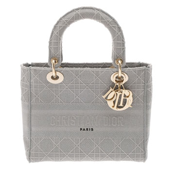 ディオール LADY D-LITE ミディアムバッグ グレー M05650REY_M950 キャンバス レディース バッグ 【中古】【bag】