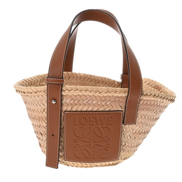 ロエベ バスケットバッグ スモール ナチュラル/タン 327.02.S93 ラフィア/カーフ レディース バッグ 【中古】【bag】