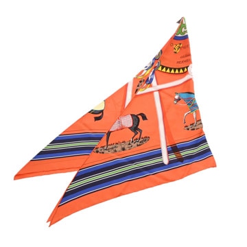 エルメス カレ ポワントゥ BOWERRURES ET TENUES オレンジ シルク100％ レディース 【中古】【other】