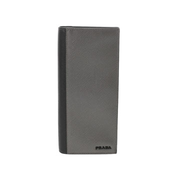 プラダ 長財布 グレー/ブラック 2MV836 サフィアーノレザー レディース 財布 【中古】【purse】