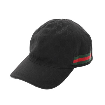 グッチ GGキャンバス ベースボールキャップ #L ブラック 200035 レザー/オリジナル GG キャンバス ユニセックス 帽子 【中古】【other】