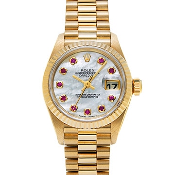 ロレックス レディ デイトジャスト 69178NGR ホワイトシェル/ルビー レディース 時計 【中古】【wristwatch】
