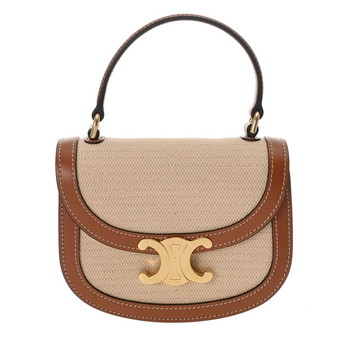 セリーヌ ミニ ブザス クレア タン 10K502FA3 トリオンフ キャンバス/カーフ レディース バッグ 【中古】【bag】