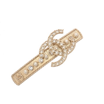 シャネル バレッタ ヘアクリップ ココマーク ホワイト/ゴールド フェイクパール/ラインストーン/メタル レディース ジュエリー 【中古】【jewelry】
