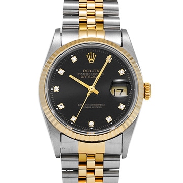 ロレックス デイトジャスト 16233G ブラック/ダイヤモンド メンズ 時計 【中古】【wristwatch】