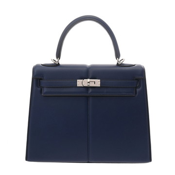 エルメス ケリー25 外縫い パデット ブルーサフィール ヴォースイフト レディース バッグ 【中古】【bag】