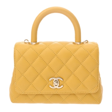 シャネル マトラッセ ココハンドル XXS イエロー AS2215 グレインドカーフスキン レディース バッグ 【未使用】【bag】