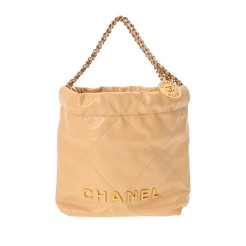 シャネル ミニ ハンドバッグ CHANEL22 ベージュ AS3980 シャイニーカーフスキン レディース バッグ 【未使用】【bag】