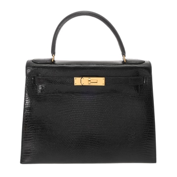 エルメス ケリー 28 外縫い 2WAY ブラック リザード レディース バッグ 【中古】【bag】
