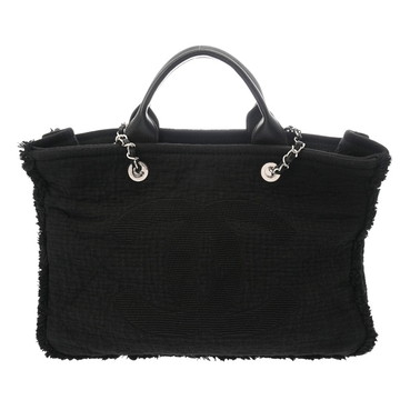 シャネル ドーヴィル ラージ ショッピングトート ブラック A57180 キャンバス レディース バッグ 【中古】【bag】