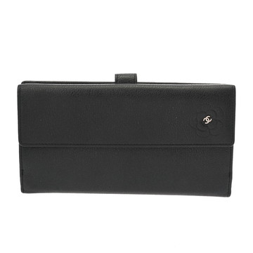 シャネル カメリア グレー カーフ レディース 財布 【中古】【purse】