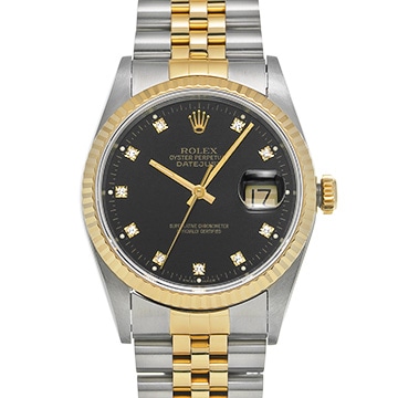 ロレックス デイトジャスト 16233G ブラック/ダイヤモンド メンズ 時計 【中古】【wristwatch】