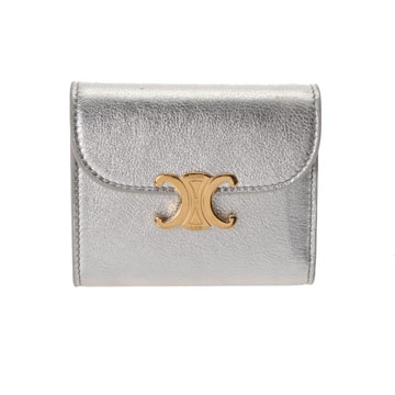 セリーヌ スモール フラップウォレット シルバー 10D783FD1 36AG シャイニーカーフ レディース 財布 【中古】【purse】
