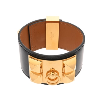 エルメス コリエドシアン ブレスレット #L ブラック/ゴールド金具 ボックスカーフ レディース ジュエリー 【中古】【jewelry】