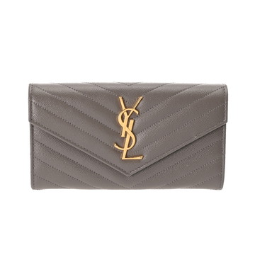 サンローラン ラージフラップウォレット グレー GUE372264 0323 グレインレザー レディース 財布 【中古】【purse】