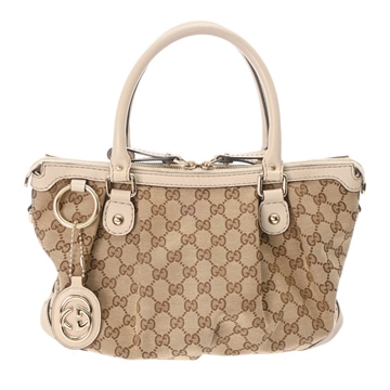 グッチ ハンドバッグ ベージュ/エボニー/アイボリー 247902 GGキャンバス/レザー レディース バッグ 【中古】【bag】