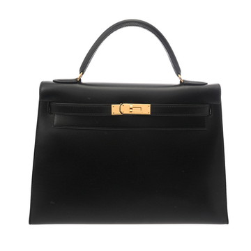 エルメス ケリー32 外縫い ブラック ボックスカーフ レディース バッグ 【中古】【bag】