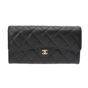 シャネル マトラッセ クラシックロング フラップウォレット ブラック AP0241 キャビアスキン レディース 財布 【中古】【purse】