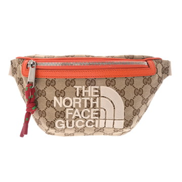 グッチ THE NORTH FACEコラボ ベルトバッグ ベージュ/エボニー/オレンジ 650299 GGキャンバス/レザー レディース バッグ 【中古】【bag】