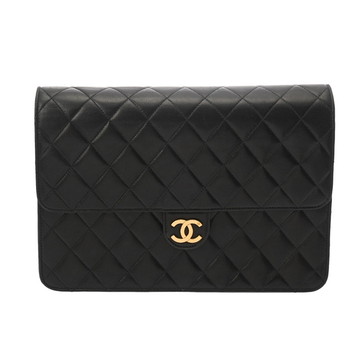 シャネル マトラッセ プッシュロックチェーンショルダー ブラック ラムスキン レディース バッグ 【中古】【bag】