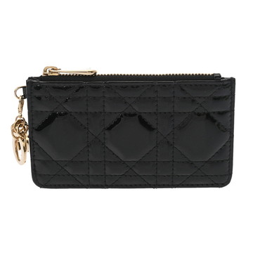 ディオール カナージュ LADY DIORコインホルダー ブラック パテントカーフ レディース 財布 【中古】【purse】