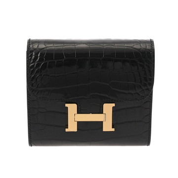 エルメス コンスタンス コンパクト ブラック アリゲーターリセ レディース 財布 【中古】【purse】
