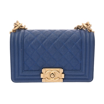 シャネル ボーイシャネル チェーンショルダー 20cm ブルー A67085 キャビアスキン レディース バッグ 【中古】【bag】