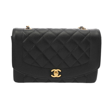 シャネル チェーンショルダー 25cm ダイアナ ブラック A01165 キャビアスキン レディース バッグ 【中古】【bag】