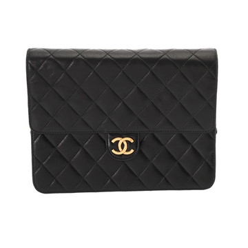 シャネル マトラッセ プッシュロック チェーンショルダー ブラック ラムスキン レディース バッグ 【中古】【bag】