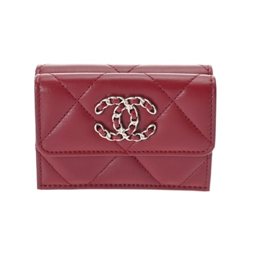 シャネル CHANEL19 スモールフラップウォレット  レッド AP1789 ラムスキン レディース 財布 【中古】【purse】