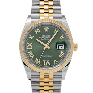 ロレックス デイトジャスト 36 126233 オリーブグリーン/ダイヤモンド メンズ 時計 【中古】【wristwatch】