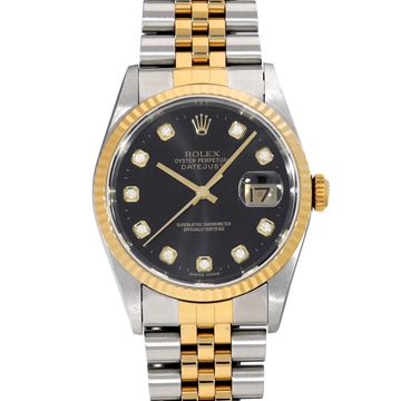 ロレックス デイトジャスト 16233G ブラック/ダイヤモンド メンズ 時計 【中古】【wristwatch】