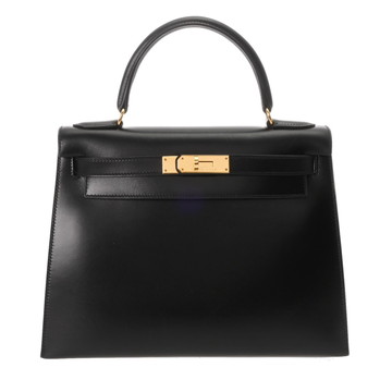 エルメス ケリー 28 外縫い ブラック ボックスカーフ レディース バッグ 【中古】【bag】