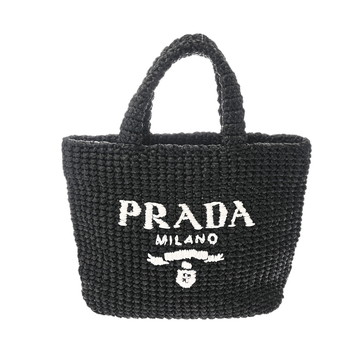 プラダ スモール クロシェ トートバッグ ブラック 1BG422 ラフィア レディース バッグ 【中古】【bag】