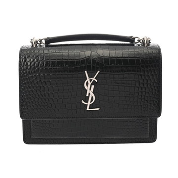 サンローラン サンセット ミディアム ブラック PLB442906 クロコダイルエンボスレザー レディース バッグ 【中古】【bag】